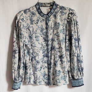 Alice & Olivia - Blue and White Cotton Floral Blouse.  Size Medium. NWT